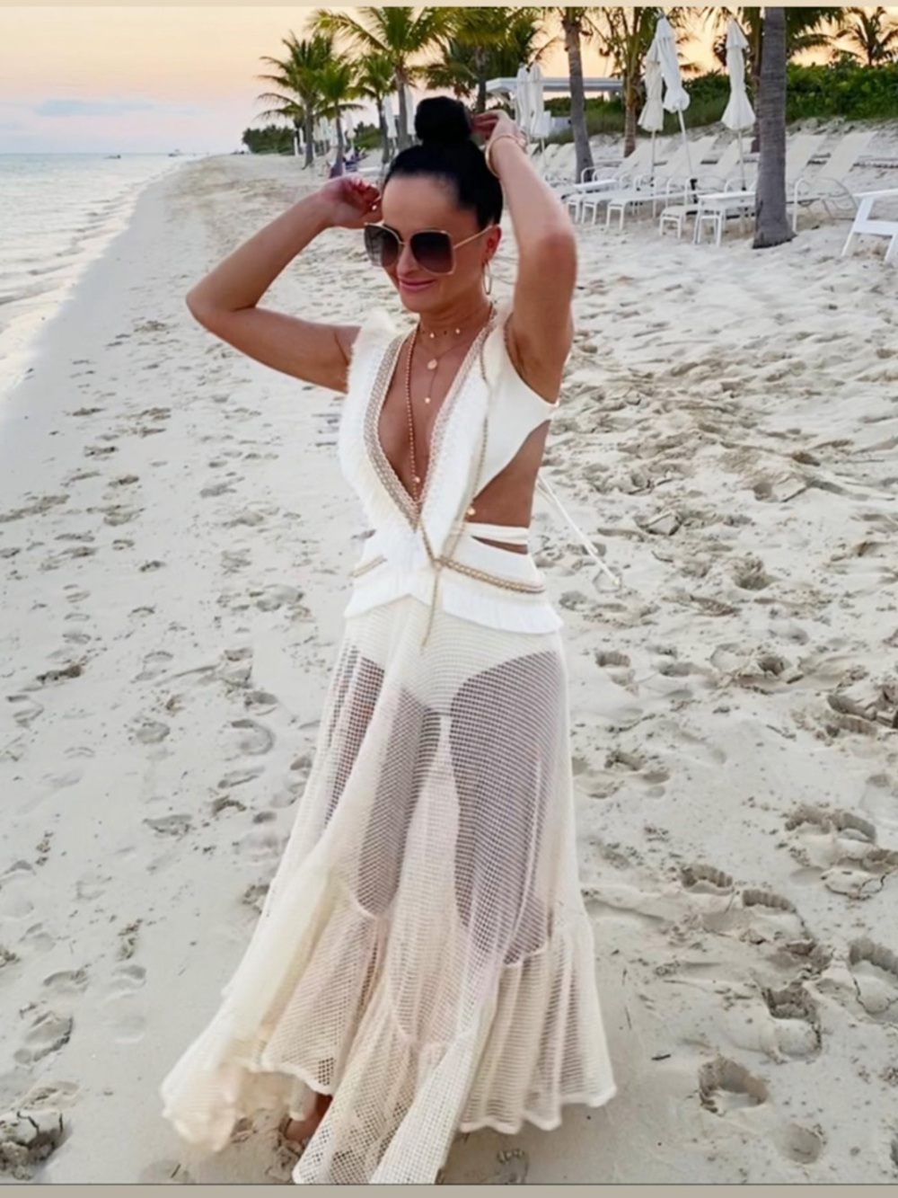 PatBO Ivory Fringe Crochet Cutout Maxi Dress | Resort Beach Goddess | S